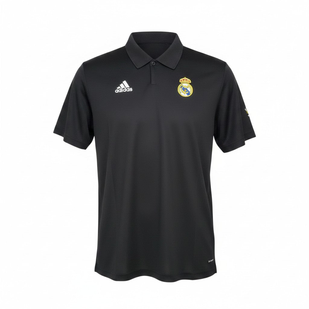 Hinchas Sportswear Store black Real Madrid 2002-03 away jersey with gold Centenary badge and white Adidas logo.