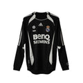 Hinchas Sportswear Store Real Madrid 2006-07 retro long sleeve away jersey, black with white Adidas stripes and details, BenQ Siemens sponsor.