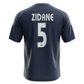 Hinchas Sportswear Store Real Madrid Zidane 2003/04 retro away jersey, dark blue with light blue Adidas stripes and number 5.