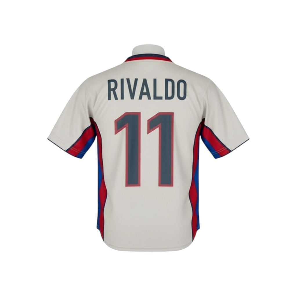 Hinchas Sportswear Store grey 1998-2001 Barcelona away jersey with Rivaldo 11 on back.