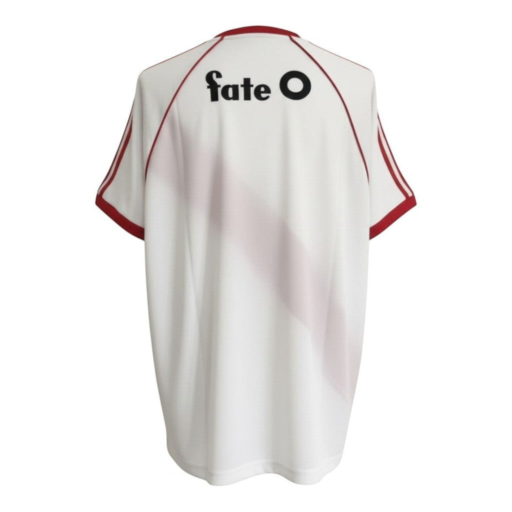 Hinchas Sportswear Store River Plate 1986/87 retro white football jersey with red sash, red trim, and Fate sponsor.
