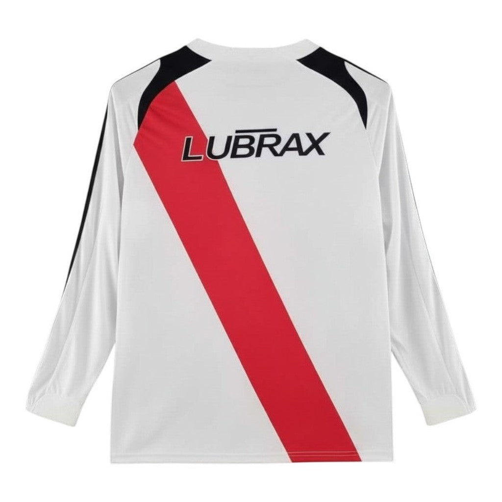 Hinchas Sportswear Store River Plate 2006/07 retro long sleeve jersey, white with red sash, black collar and stripes, Lubrax sponsor.