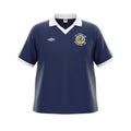 Hinchas Sportswear Store navy blue 1978 Scotland FIFA World Cup jersey with white V-neck collar, shoulder stripes, and crest.