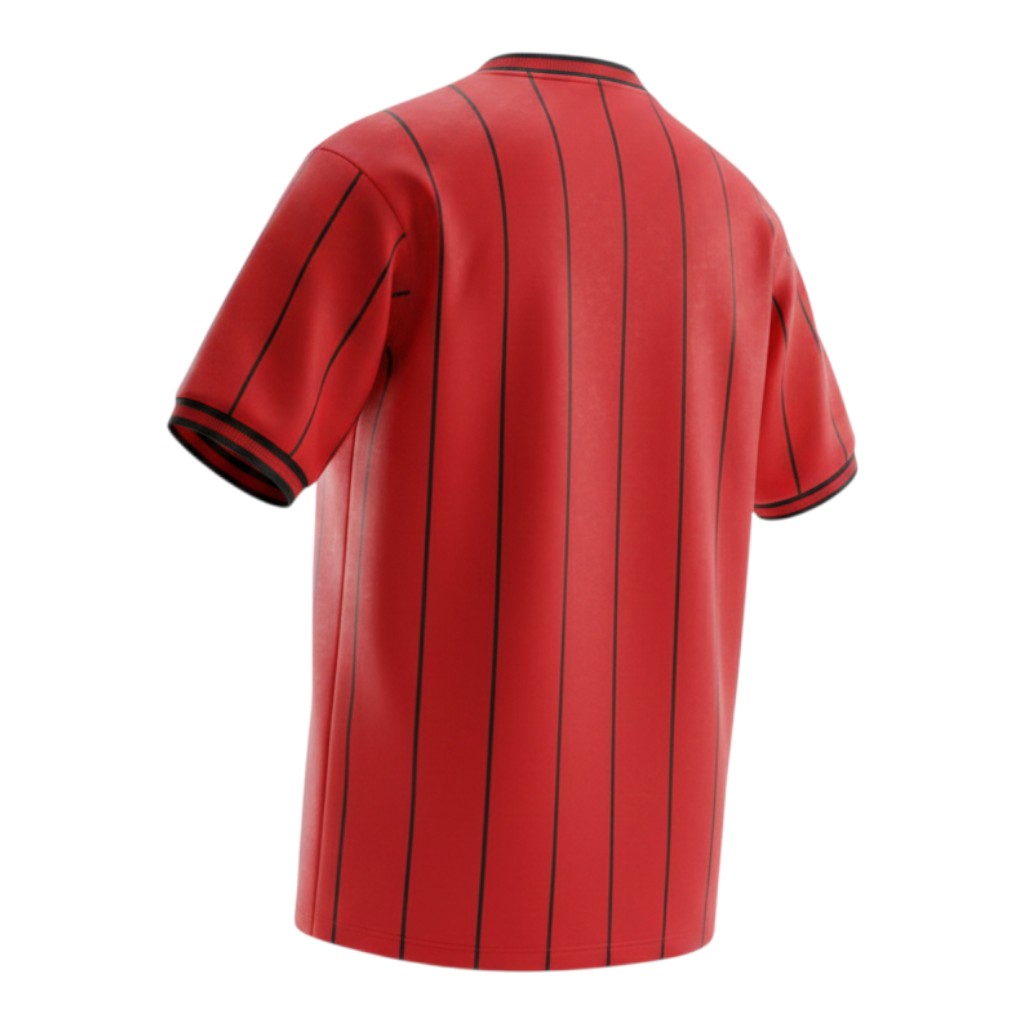 Hinchas Sportswear Store Scotland 1982 retro away jersey, red with black pinstripes, black collar and cuffs.