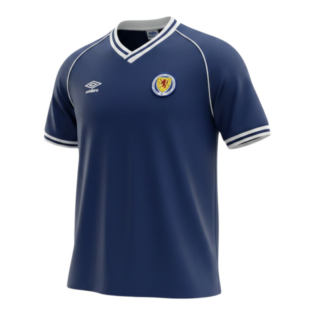 Hinchas Sportswear Store navy blue Scotland 1982 retro Umbro football jersey with white trim and crest.