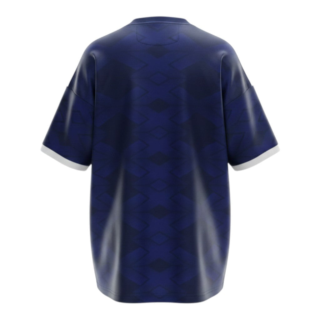 Hinchas Sportswear Store navy blue Scotland 2026 Adidas Climacool football jersey with white accents and diamond jacquard pattern.