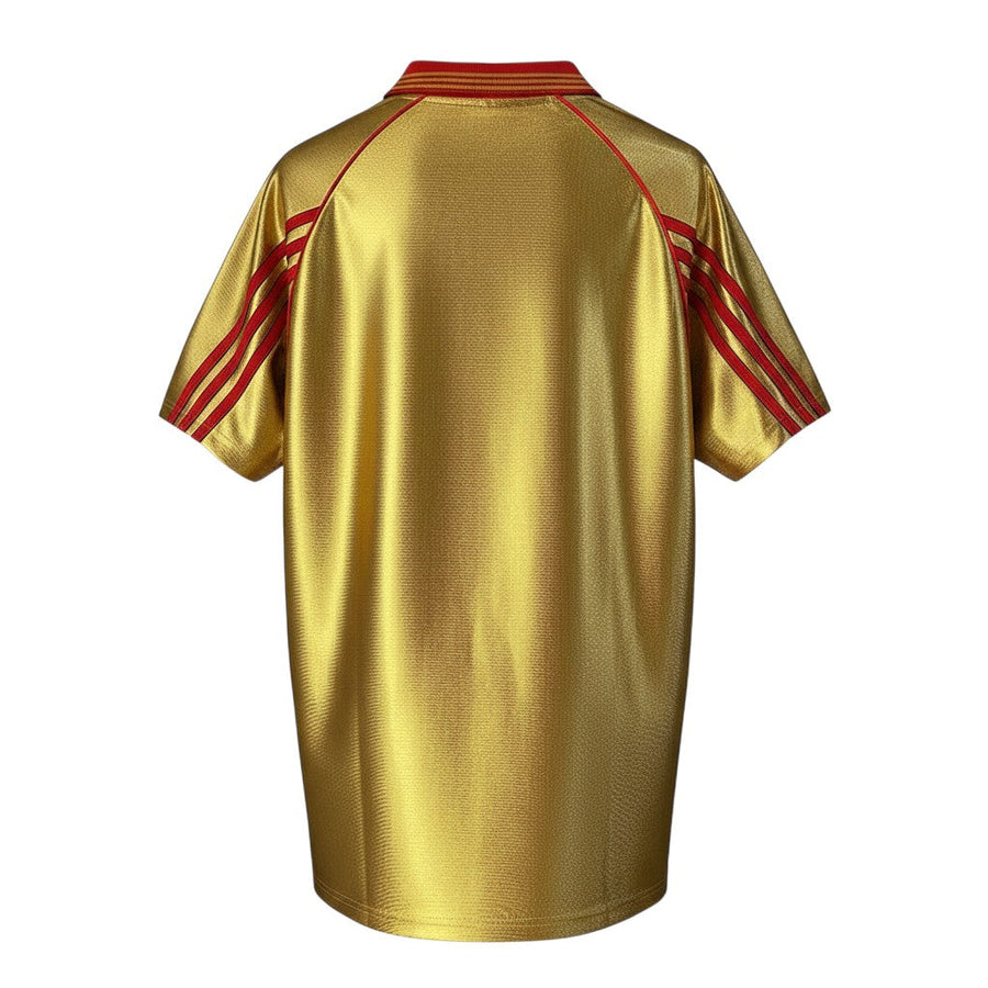 Hinchas Sportswear Store SL Benfica 98/99 retro away jersey, shimmering gold with red Adidas stripes and collar trim.