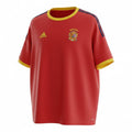 Hinchas Sportswear Store red Spain 2002 World Cup retro Adidas jersey with yellow collar and cuffs, navy stripes, and embroidered crest.