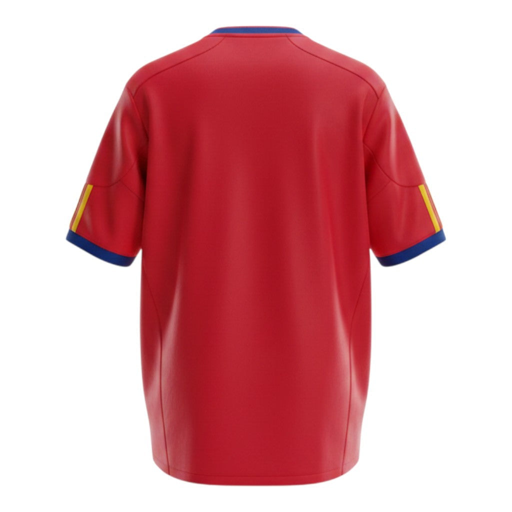 Hinchas Sportswear Store Spain 2010 World Cup retro red Adidas jersey with yellow stripes and blue trim.
