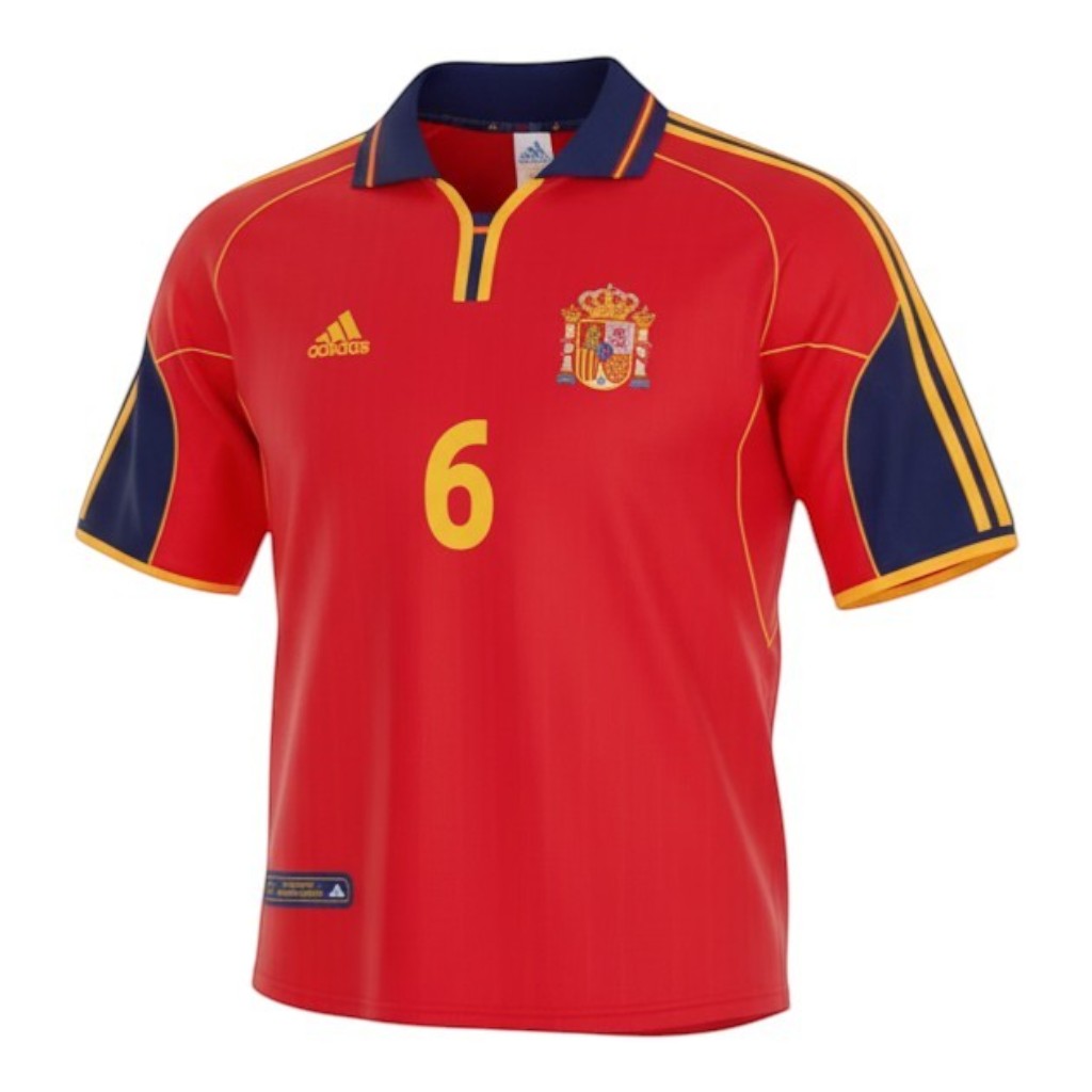 Hinchas Sportswear Store Fernando Hierro Spain retro jersey 1999, red with navy and yellow accents, number 6.