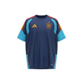 Hinchas Sportswear Store Spain training jersey 2026 navy blue polyester with cyan panels and red/yellow shoulder stripes, Adidas logo and crest.