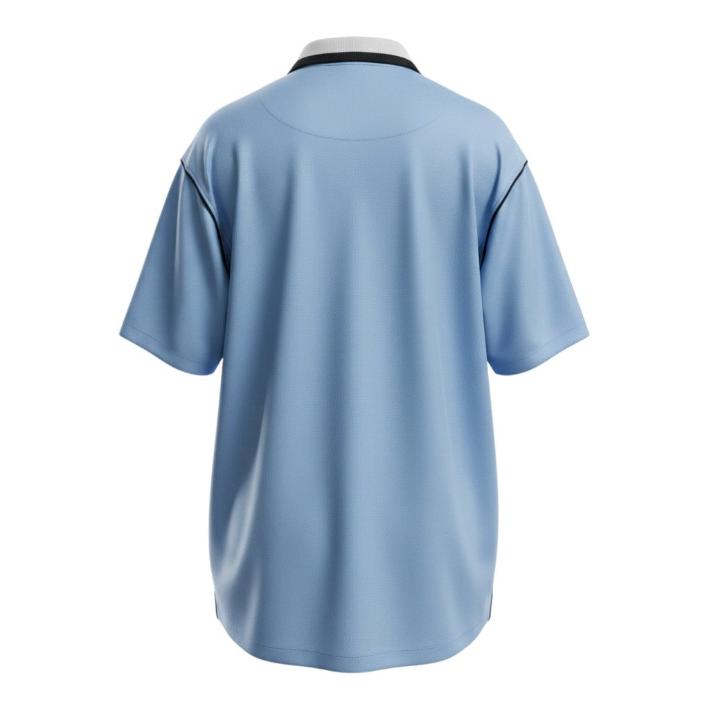 Hinchas Sportswear Store Uruguay 2006 home jersey, sky blue with navy piping, white polo collar and AUF crest with 4 stars.