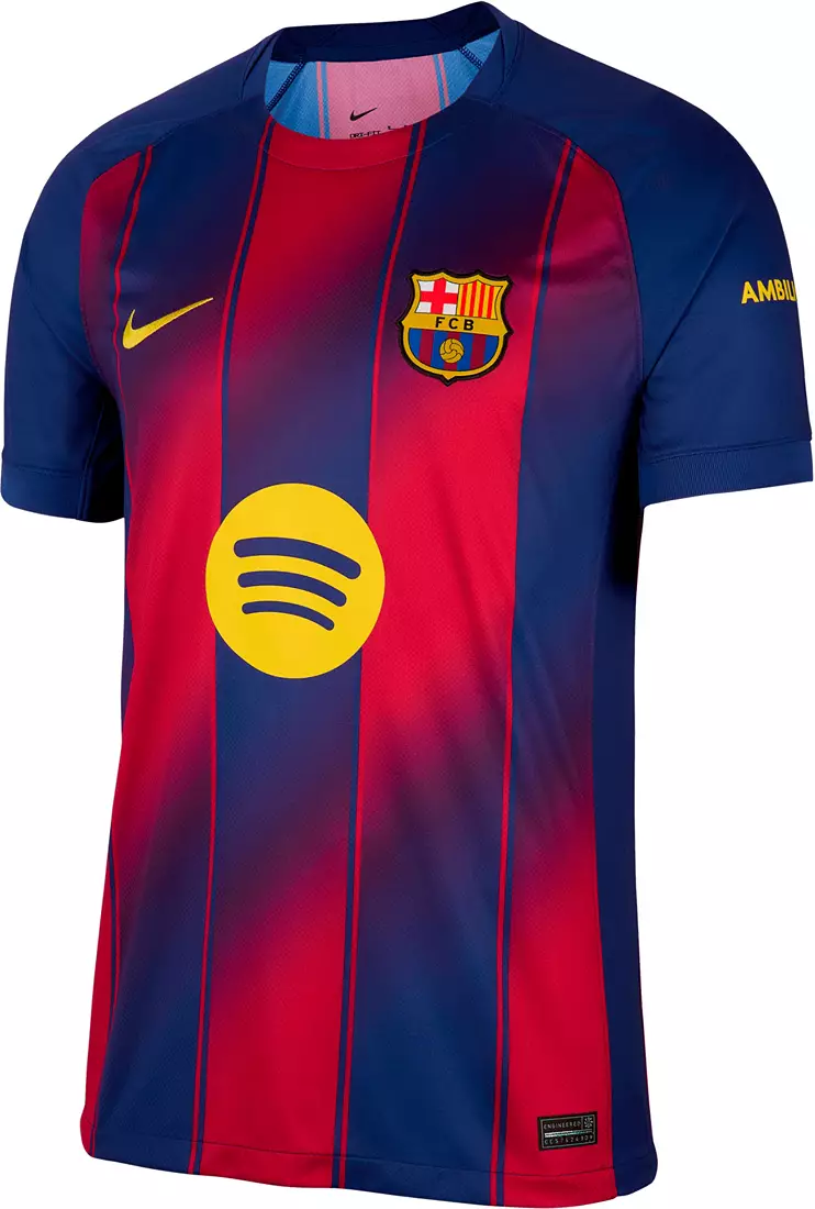 Barcelona Lamine Yamal Home Jersey 2025/26 (Champions League) – striped and blue retro football jersey back view