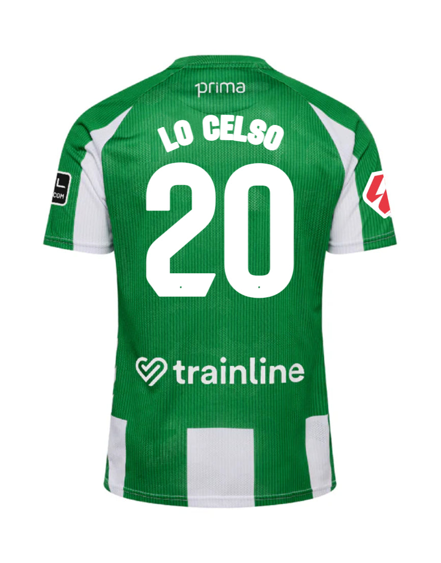 Real Betis Lo Celso Home Jersey 2025/26 – green and striped retro football jersey front view