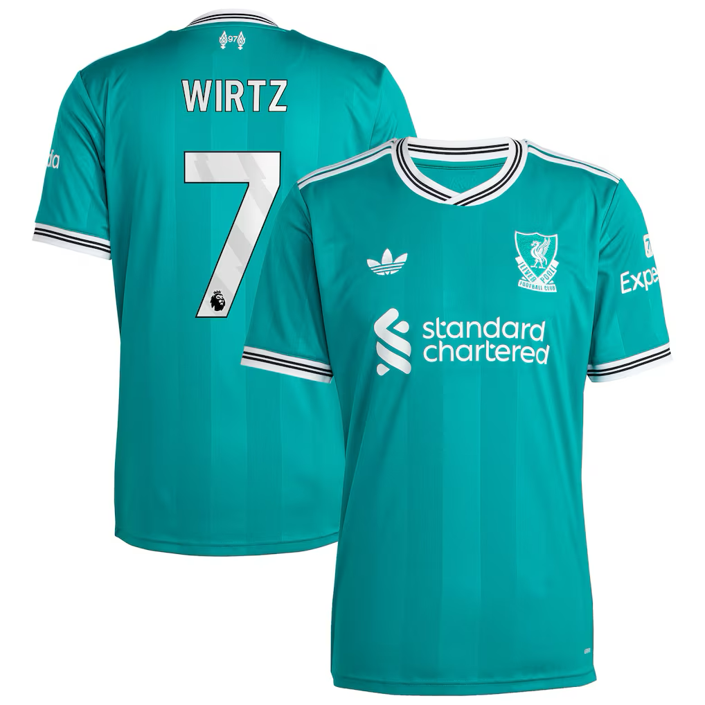 Liverpool Florian Wirtz Third Jersey 2025/26 (Premier League) – green retro football jersey detail view