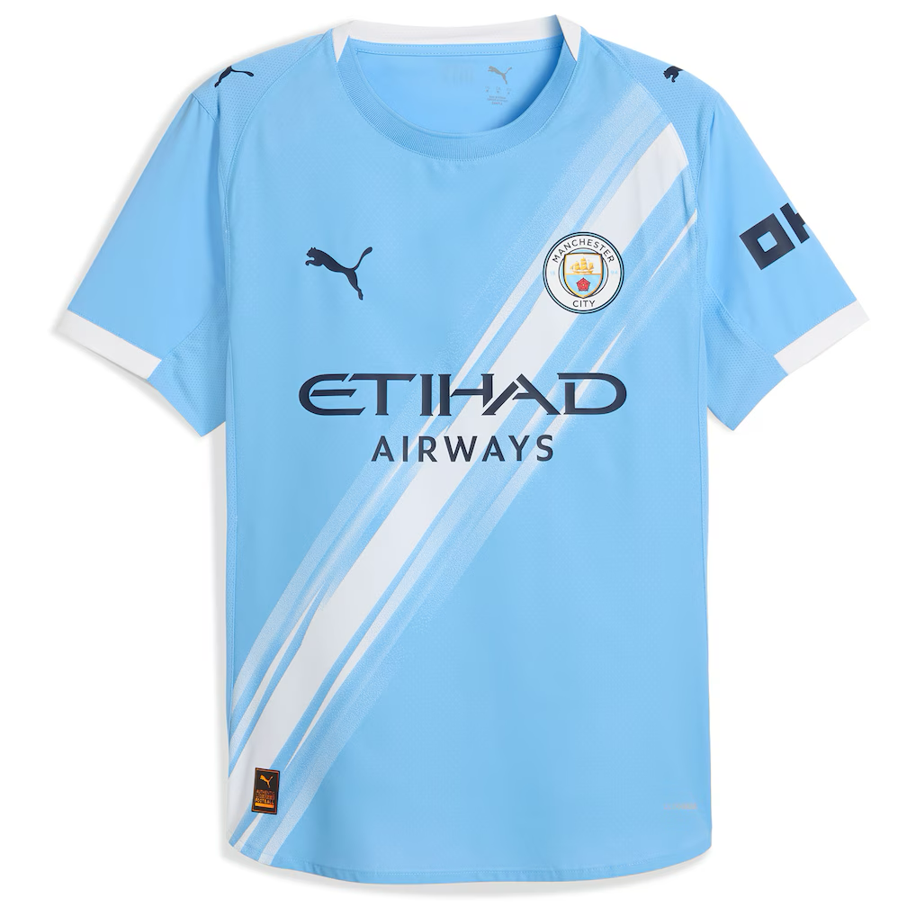Manchester City Phil Foden Home Jersey 2025/26 (Premier League) – blue and striped retro football jersey back view