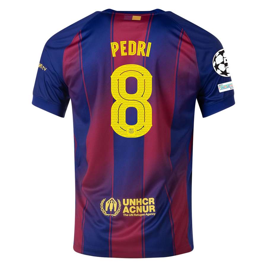 Barcelona Pedri Home Jersey 2025/26 (Champions League) – striped and blue retro football jersey front view