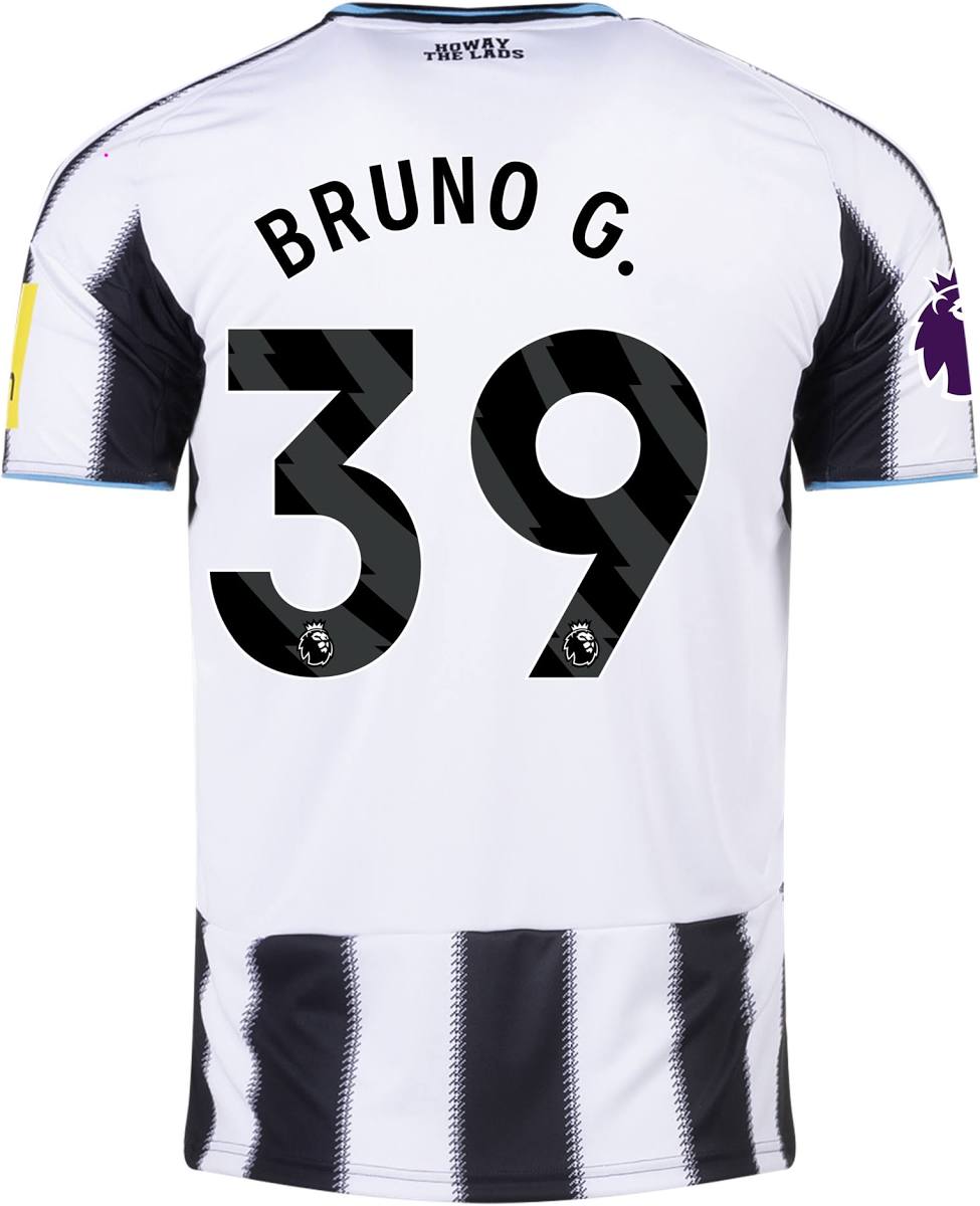 Newcastle United Bruno Guimarães Home Jersey 2025/26 – striped retro football jersey front view