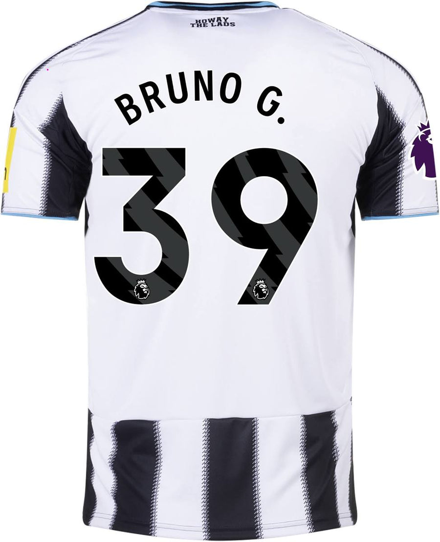 Newcastle United Bruno Guimarães Home Jersey 2025/26 – striped retro football jersey front view