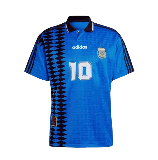 Argentina 1994 Maradona Retro Jersey – geometric retro football jersey front view
