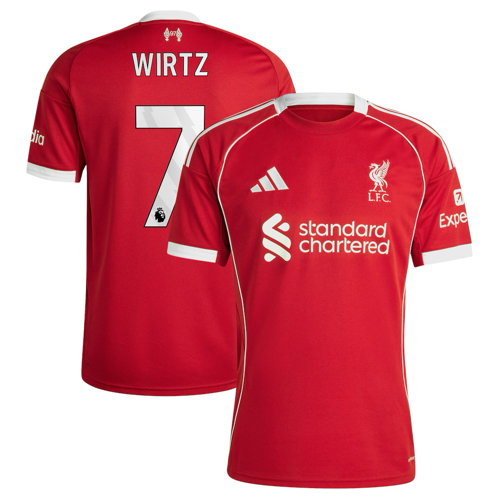 Liverpool Florian Wirtz Home Jersey 2025/26 (Premier League) – red retro football jersey detail view