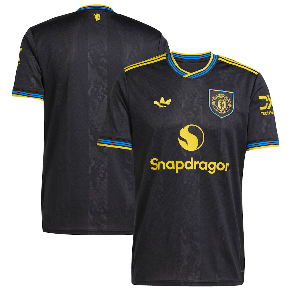 Manchester United Third Jersey 2025/26 (Premier League) – black retro football jersey detail view
