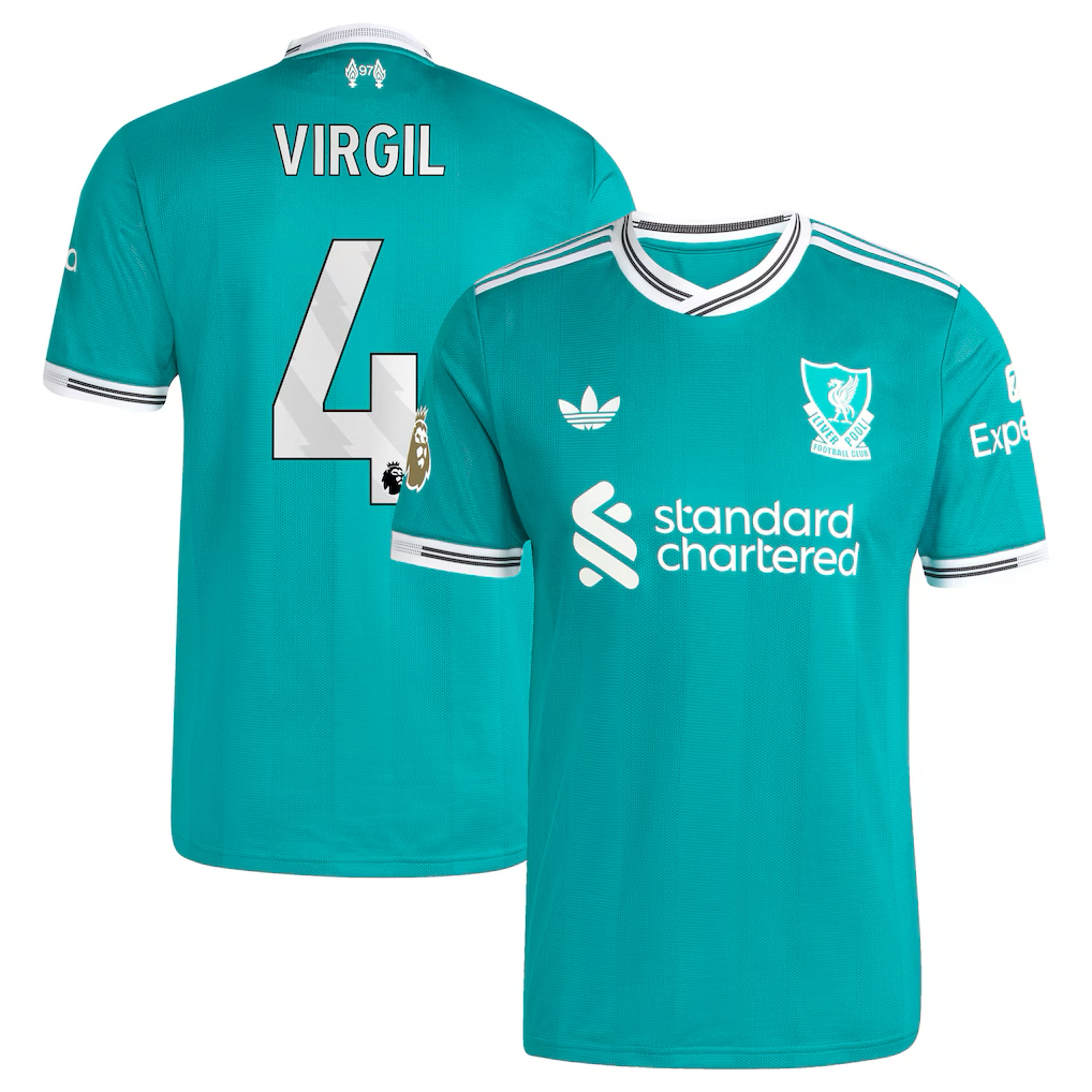 Liverpool Virgil van Dijk Third Jersey 2025/26 (Premier League) – green retro football jersey detail view