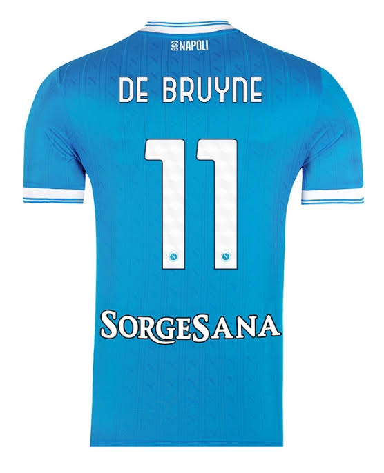 SSC Napoli De Bruyne Home Jersey 2025/26 – striped and blue retro football jersey front view