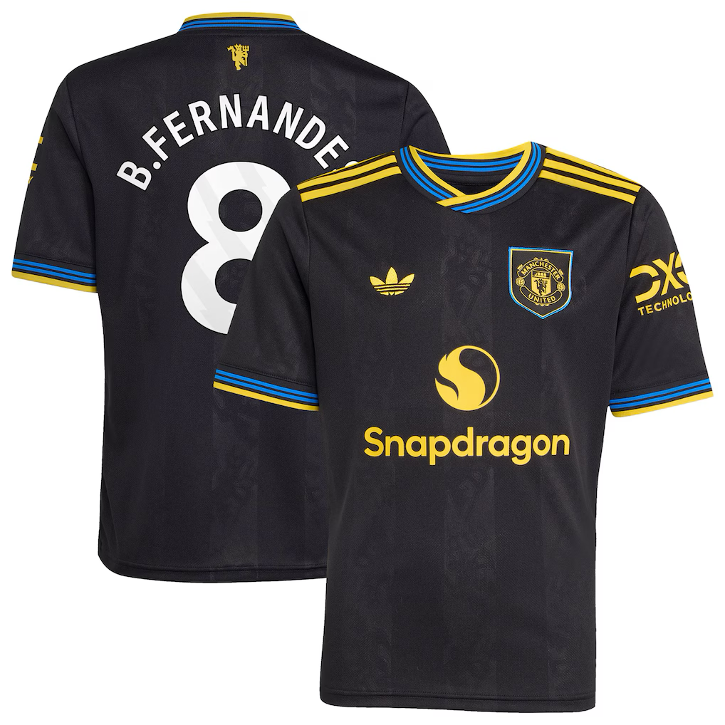 Manchester United Bruno Fernandes Third Jersey 2025/26 (Premier League) – black retro football jersey detail view