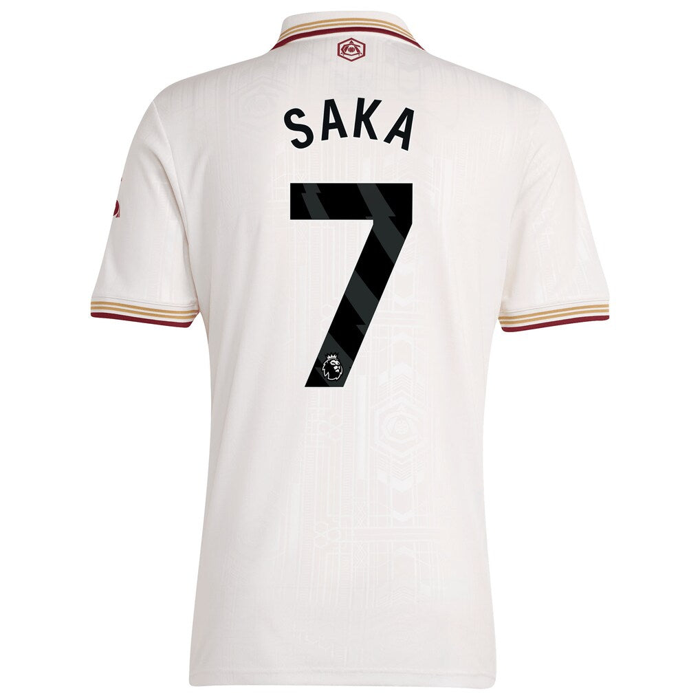 Arsenal Bukayo Saka Away Jersey 2025/26 (Premier League) – striped and white retro football jersey front view