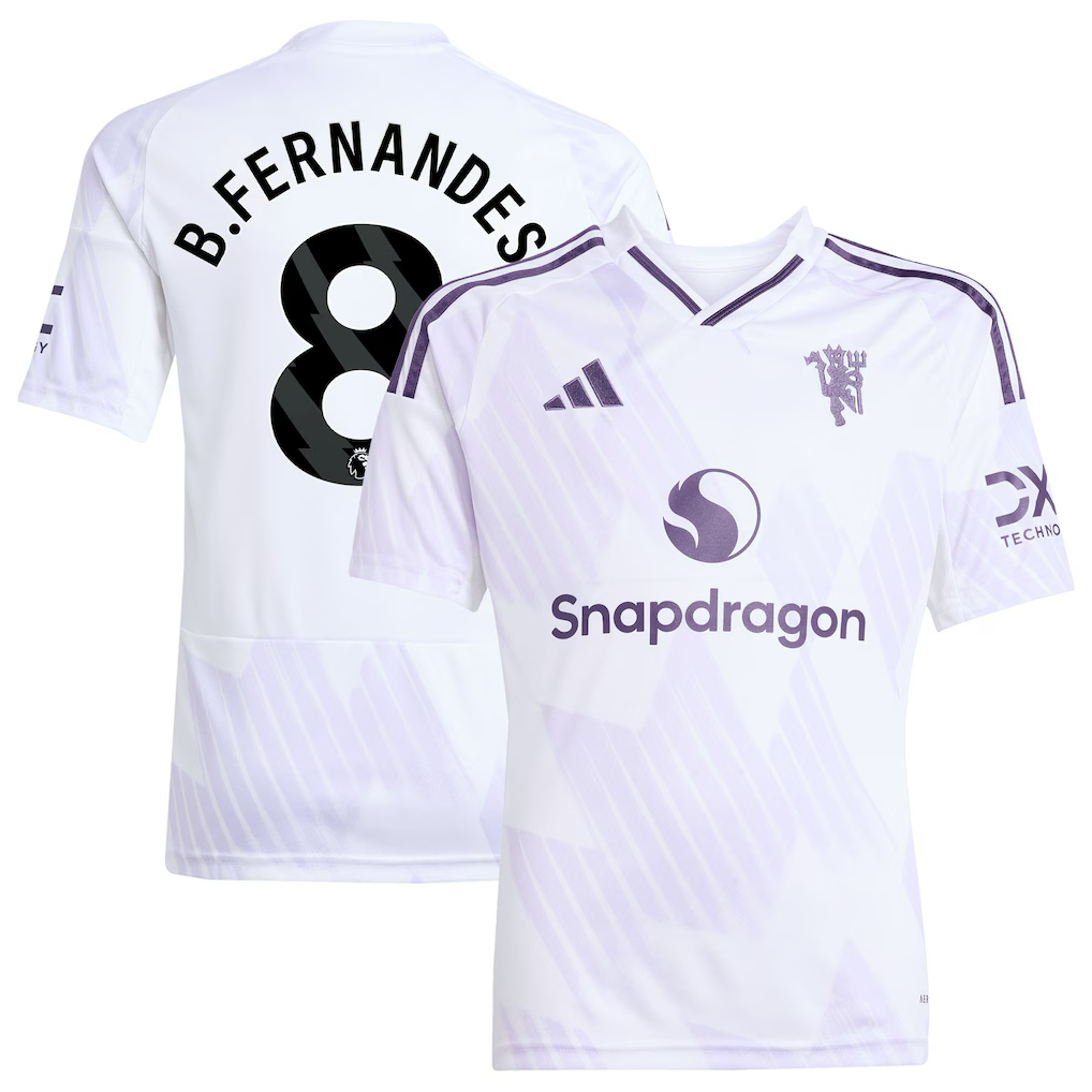Manchester United Bruno Fernandes Away Jersey 2025/26 (Premier League) – white retro football jersey detail view