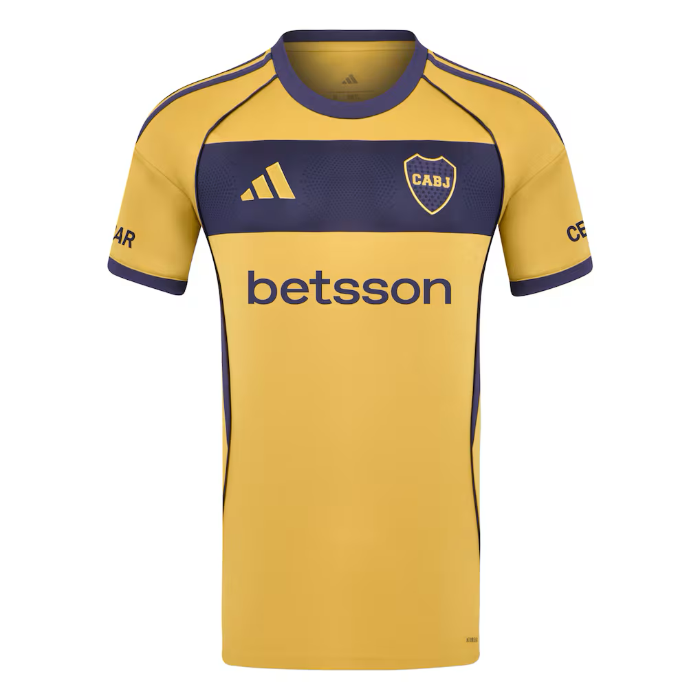 Boca Juniors Away Jersey 2025/2026 – yellow retro football jersey front view