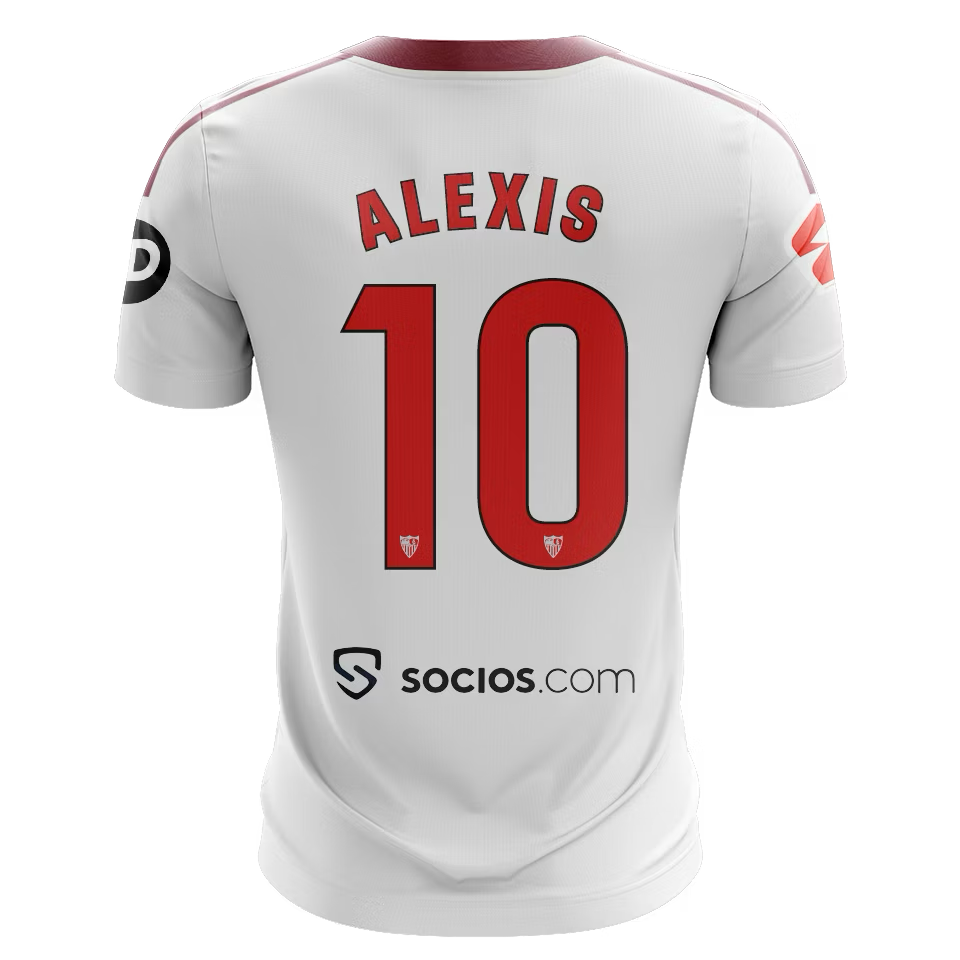 Sevilla FC Alexis Sánchez Home Jersey 2025/26 – white and striped retro football jersey front view