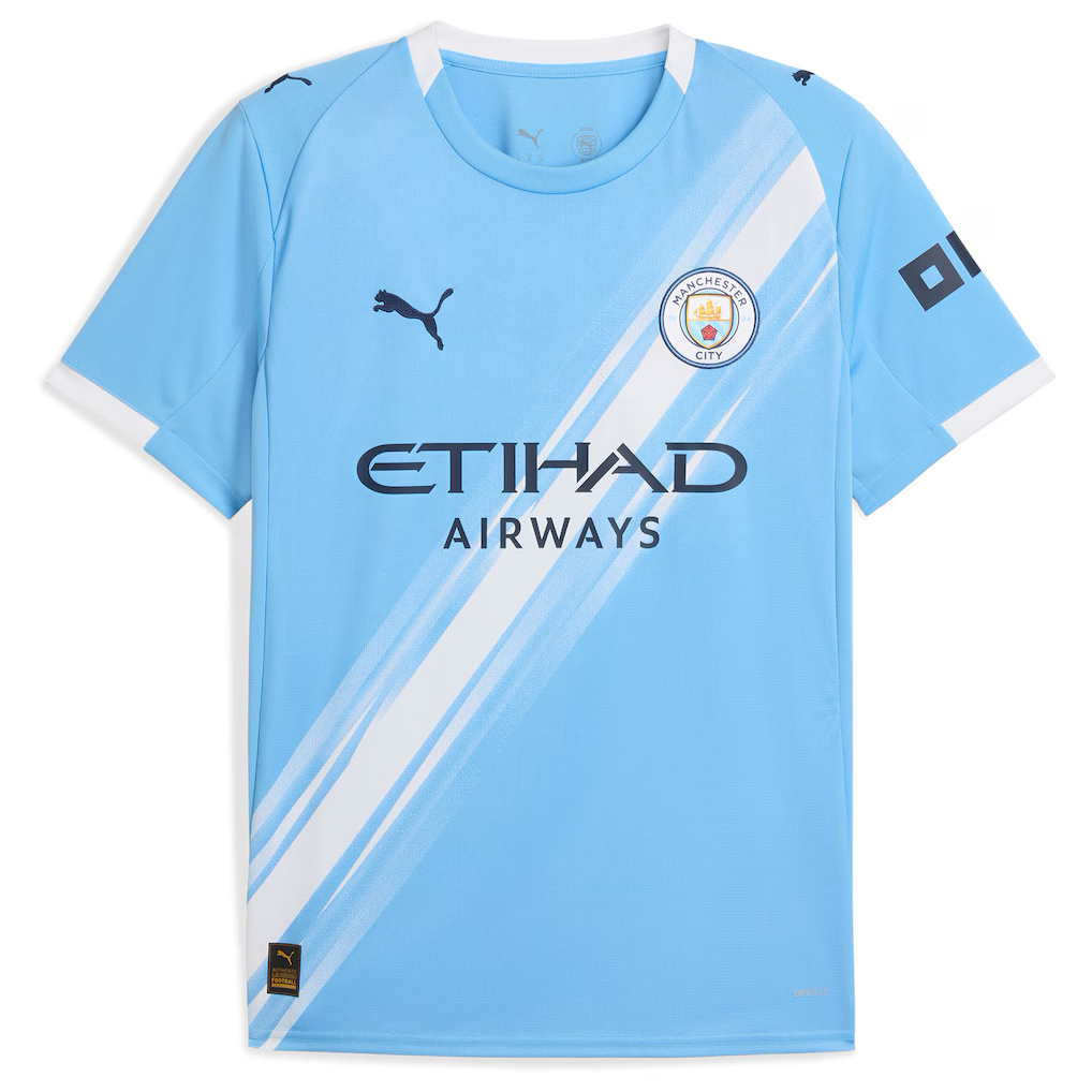 Manchester City Erling Haaland Home Jersey 2025/26 (Premier League) – blue and striped retro football jersey back view