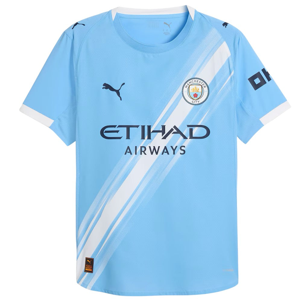 Manchester City Phil Foden Home Jersey 2025/26 (Premier League) – blue and striped retro football jersey back view