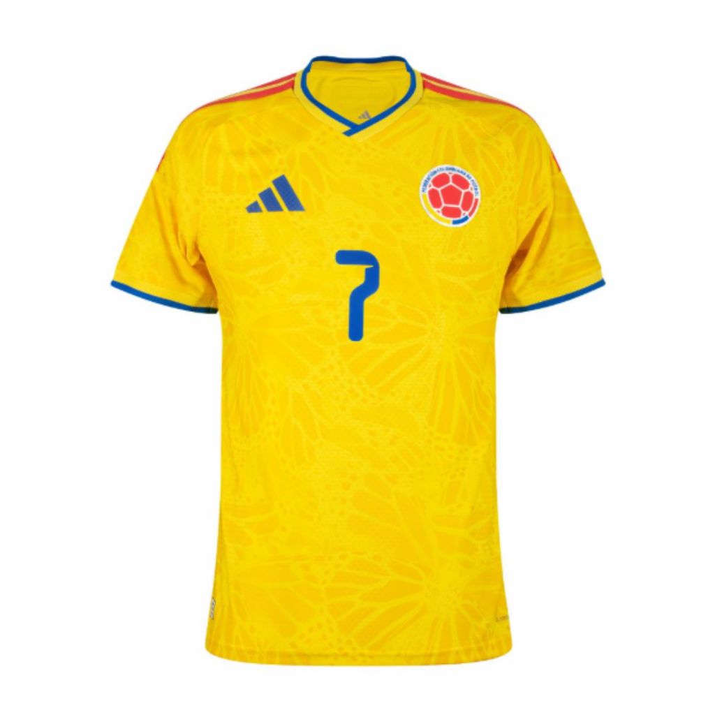 Colombia Luis Díaz #7 Home Kit - 2026 World Cup – yellow and geometric retro football jersey front view