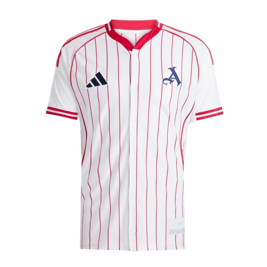 Arsenal - Adidas Baseball Jersey – striped retro football jersey front view