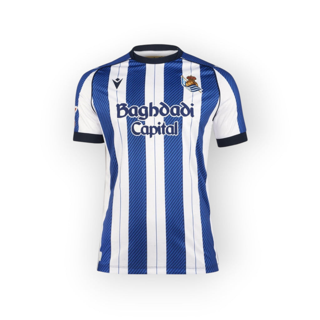 Real Sociedad Home Kit  Aramburu #2 (La Liga) – striped and geometric retro football jersey back view