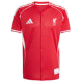 Liverpool Adidas Baseball Jersey – striped and red retro football jersey front view