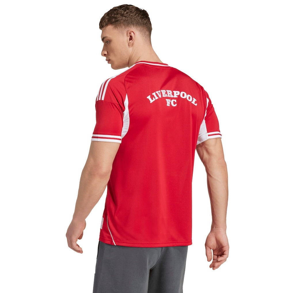 Liverpool Adidas Baseball Jersey – striped and red retro football jersey back view