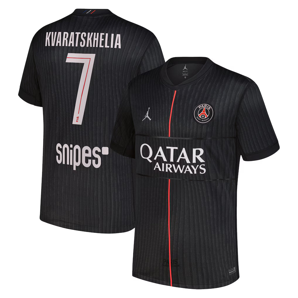 PSG Kvaratskhelia 4th Kit 2025/26 (Ligue 1) – retro football jersey detail view