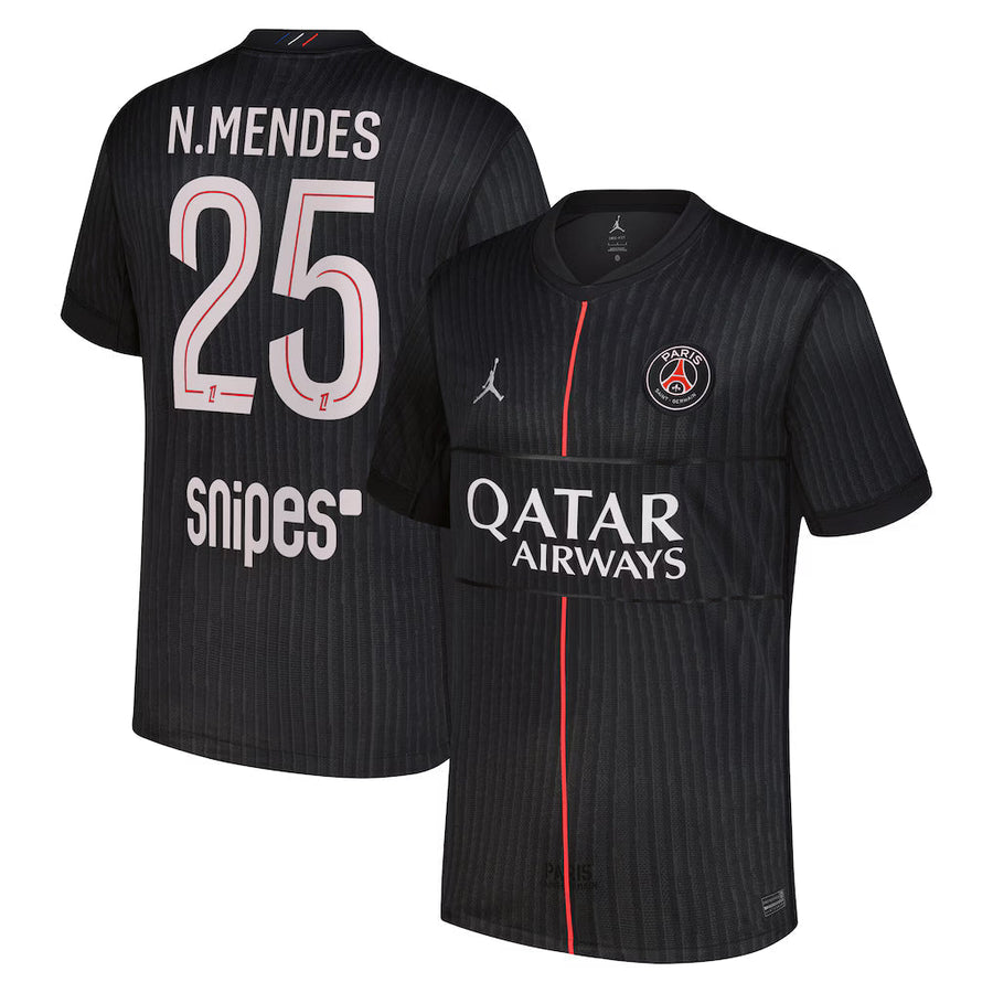 PSG Nuno Mendes 4th Kit 2025/26 (Ligue 1) - Jordan – retro football jersey back view