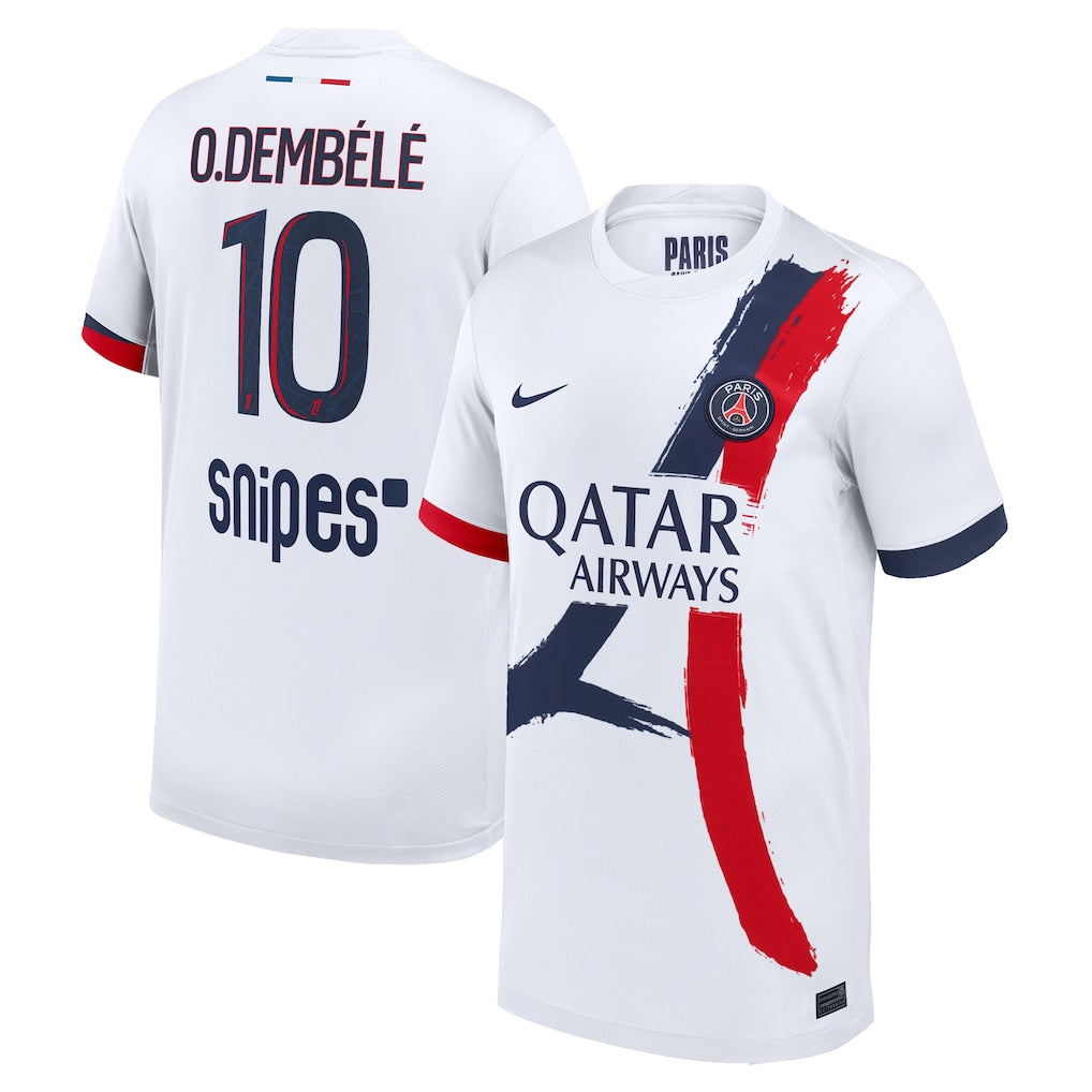 PSG Dembélé Away Kit 2025/26 (Ligue 1) – retro football jersey detail view