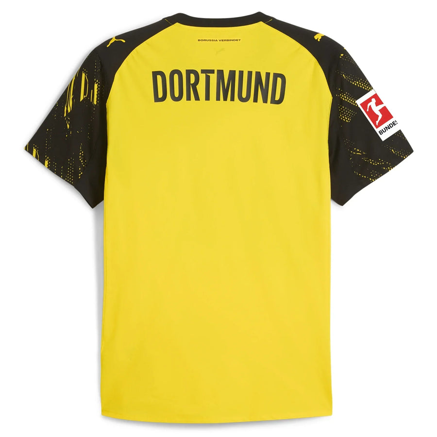 Borussia Dortmund Home Kit 2025/26 (Bundesliga) – yellow and striped retro football jersey back view